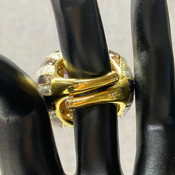 Mens Statement Ring Large Square Pink Gemstone Gold Tone Bold Fashion Ajustable - Picture 4 of 7